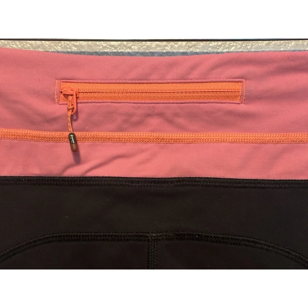LULULEMON Speed Tight Black Ruched Leggings Pockets Size 6‎ Striped Waistband